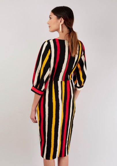 Marie Black Multi Stripe Wrap Style Dress